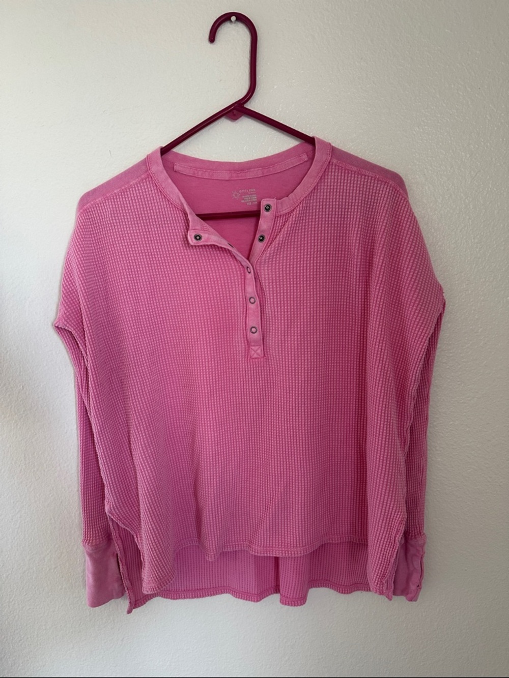 aerie Pink Long Sleeve Waffle Henley